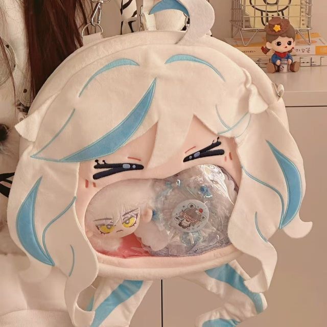 Genshin Impact Fucarus Water God Big Mouth Pain Bag Plush Backpack Commuter Crossbody Bag Funinga Doll Storage Bag