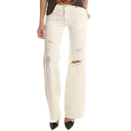 韩国金泫雅明星同款打歌服休闲气质长裤子白色破洞阔腿牛仔裤女 - 图3