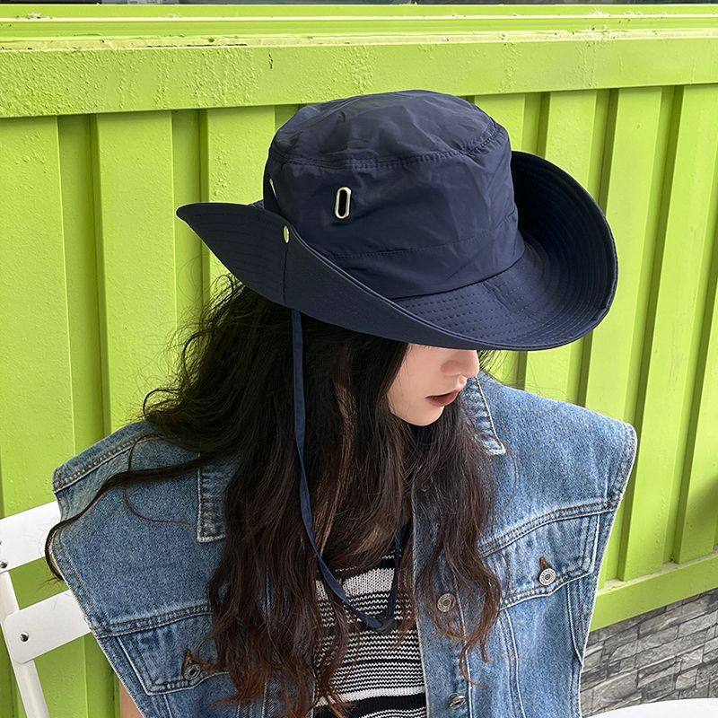 夏季渔夫帽女户外防晒防紫外线露营登山防风高颜值男大帽檐遮阳帽