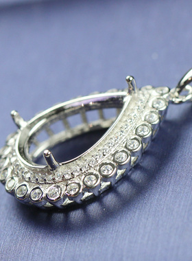 水滴型梨形12X16宝石空托吊坠托项链托女款民族风925纯银免费镶嵌