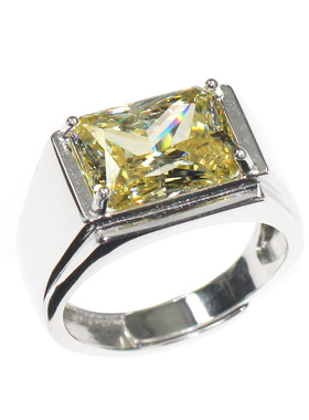 霸气风长方形锆石不褪色纯银戒指