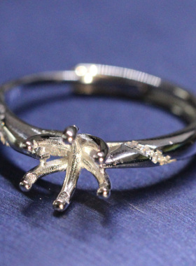 925纯银度白金莫桑钻戒托圆形