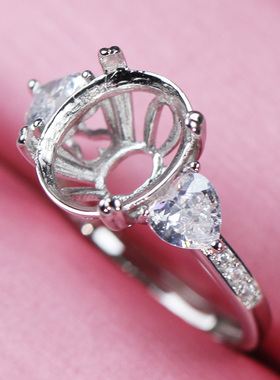 椭圆形女纯银戒指托空托活口