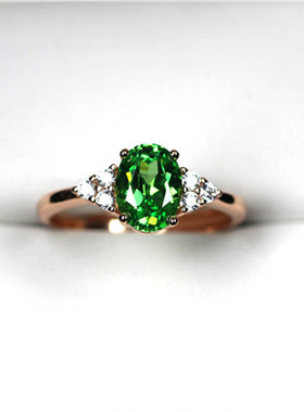 纯银镀18k玫瑰金绿色日韩风戒指