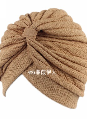 褶皱外贸帽子头巾帽简便套头帽子女lady turban Indian wowen hat