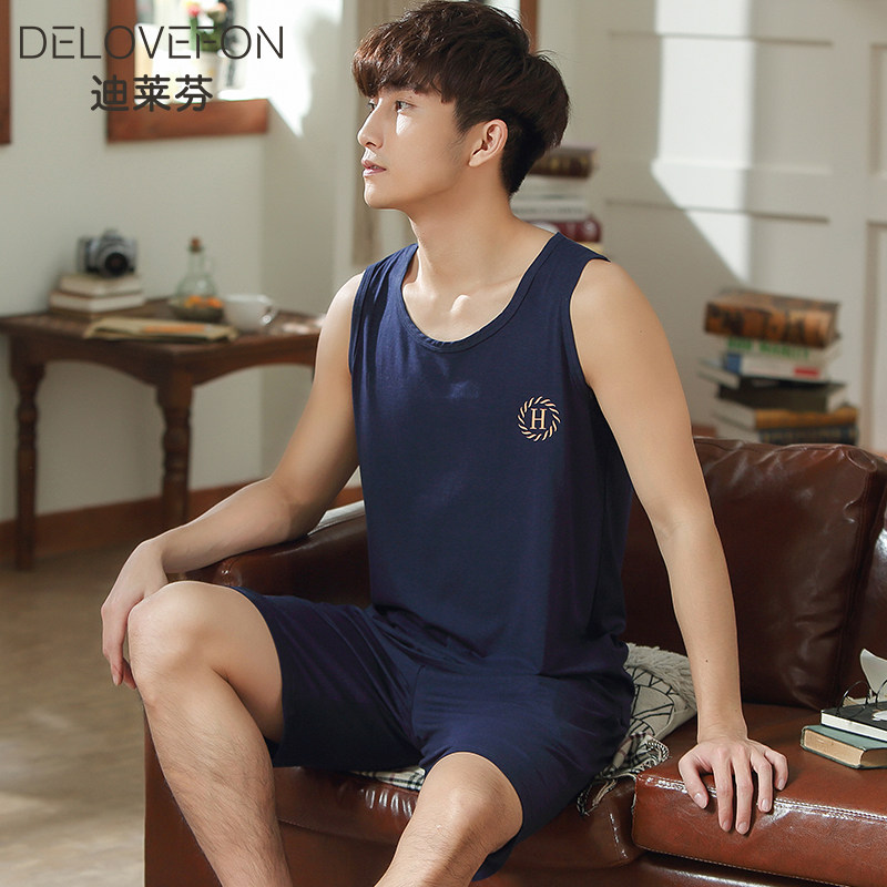 男士夏季莫代尔棉绸背心宽松睡衣 迪莱芬睡衣/家居服套装