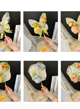 中秋节手工团扇diy材料包节日礼物绢花汉服配饰舞蹈走秀儿童风扇