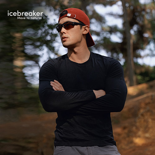 icebreaker可机洗美利奴羊毛男200 Oasis长袖T恤透气户外徒步跑步 - 图1