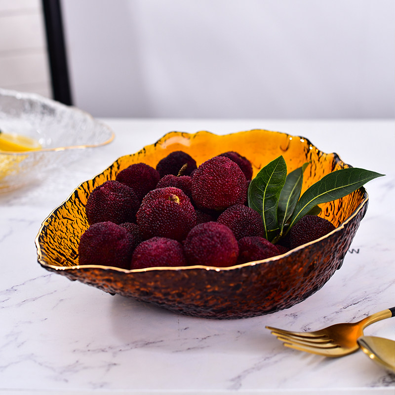 日式金边玻璃碗水果盘沙拉碗北欧风客厅家用茶几果盘瓜子糖果盘,淘宝优惠券,粉丝福利购,淘宝优惠卷