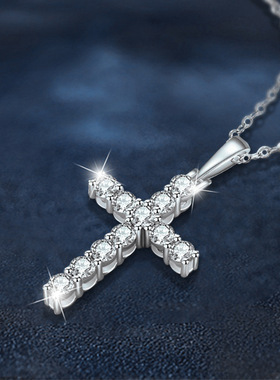 莫桑石钻S925纯银十字架项链吊坠女饰品简约百搭高级感轻奢锁骨链