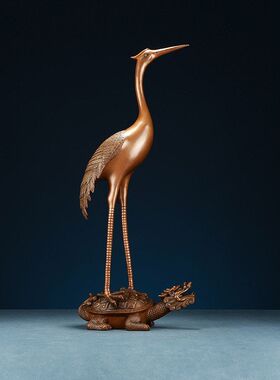 紫铜龙头龟鹤摆件家居办公室落地鹤装饰工艺品门厅摆设