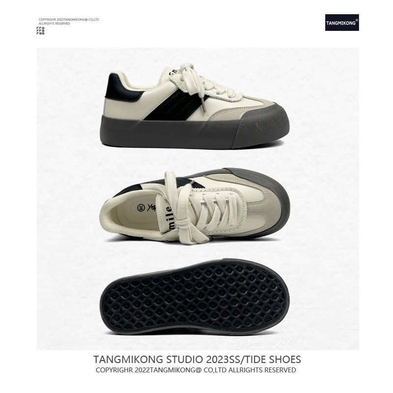 两点浪漫2023新款厚底拼色复古面包鞋大头胖胖德训板鞋男女蓬蓬鞋,淘宝优惠券,粉丝福利购,淘宝优惠卷