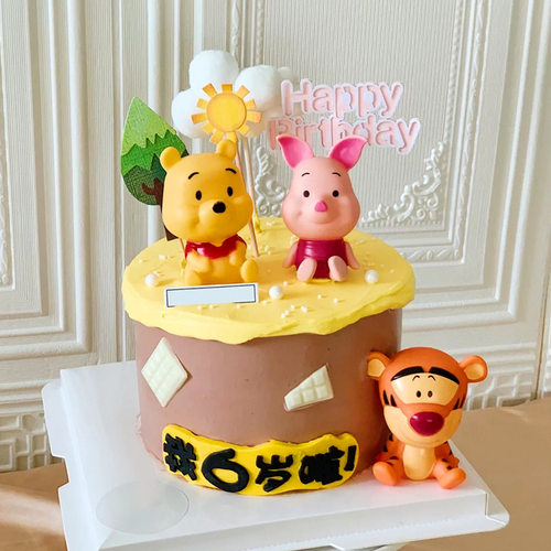 小熊维尼蛋糕装饰摆件搪胶睡衣小熊大肚熊维尼熊生日烘焙配件插件 - 图3