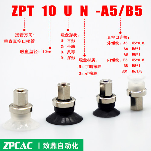 工业真空吸嘴带肋吸盘ZPT10CS/13/20/25/32/40/50CN-B5/B8内螺纹 - 图1
