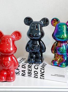 陶瓷电镀暴力熊家用存钱罐大号电视柜摆件套圈爱心熊暴力熊存钱筒