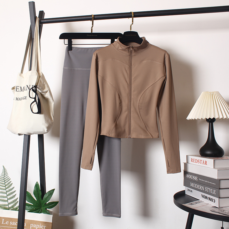 跑步衣服女套装秋冬新速干上衣专业健身房高弹训练网红气质瑜伽服 - 图1