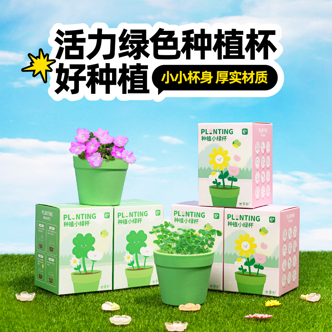 ecoey哈哈兔种植小绿杯儿童桌面绿植小盆栽迷你花农小学生盲盒DIY - 图0