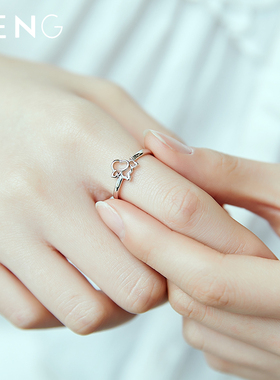 烽之银女纯银生肖小狗原创戒指