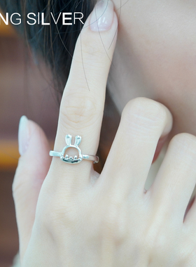 烽之银女款纯银小兔子戒指