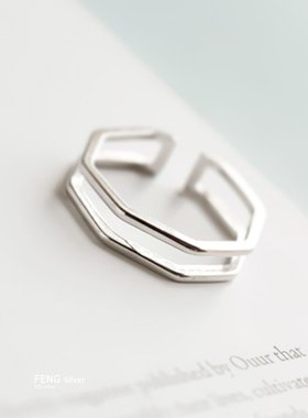 镂空戒指纯银几何男女