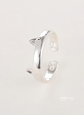 猫咪戒指纯银可爱女可调节