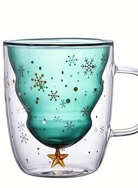 1pc, Christmas Tree Coffee Mug, Double Walled Glass Coffee C
