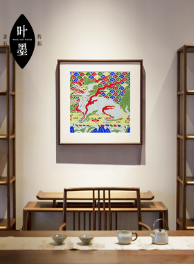 麒麟刺绣锦绫圆纹斗方装饰画卧室客厅红色玄关多福字乔迁春节竖挂