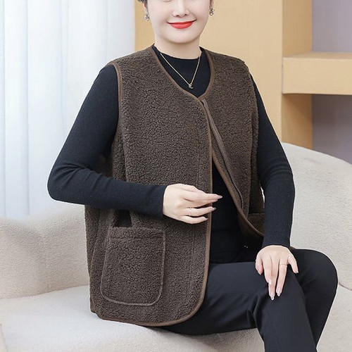 300斤加大码秋冬颗粒绒马甲中老年妈妈保暖背心宽松洋气外穿坎肩 - 图1