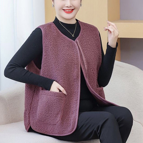 300斤加大码秋冬颗粒绒马甲中老年妈妈保暖背心宽松洋气外穿坎肩 - 图0