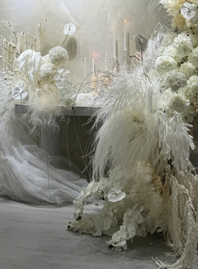 白色系永生花婚礼舞台布置酒店展厅橱窗造景永生花花材工厂批发