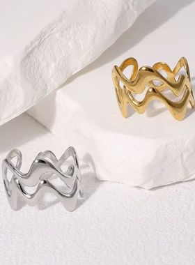 Stainless Steel Irregular Wave Rings for Women Men Creative