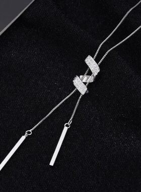 Silver Color Long Tassel Threaded Pendant Necklace for Women