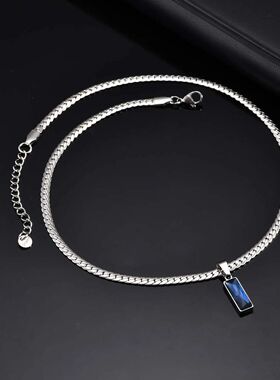 Geometric Square Black Blue Pendant Necklace Stainless Steel