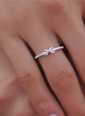 S925 Printed Women's Ring Lucky 8 Zircon Small Fresh SimpleS