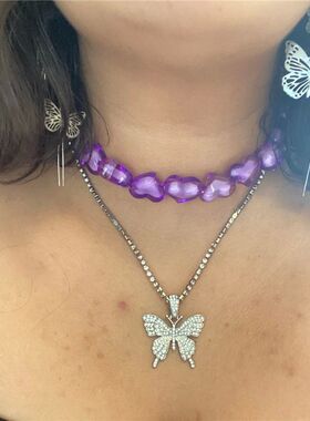 Kpop Y2k Goth Acrylic Cute Peach Heart Beaded Neck Choker Ne