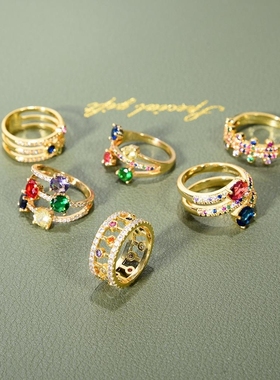 Women's copper  Gold Crown rainbow Rings Geometry wedding