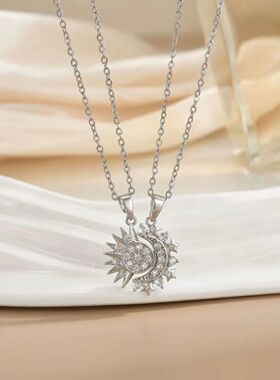New Stainless Steel Magnetic Sun Moon Couple NecklaceChain f