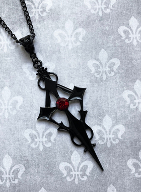 Black Pointed Cross Vampire Necklace, Gothic Jewelry, Statem