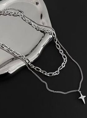 New Design Double Layer Link Chain Cross Star Necklace for W