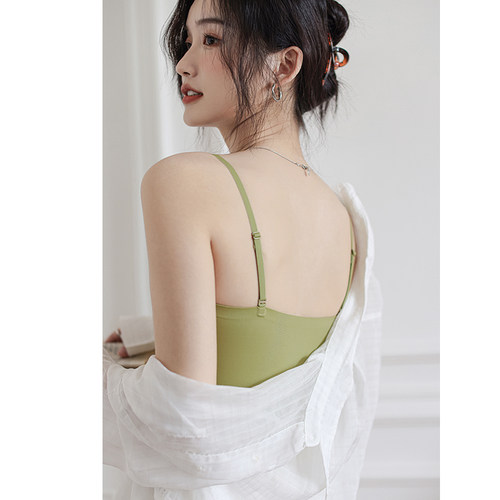 美背吊带内搭女夏季薄款内衣带胸垫背心文胸一体白色打底外穿上衣 - 图2