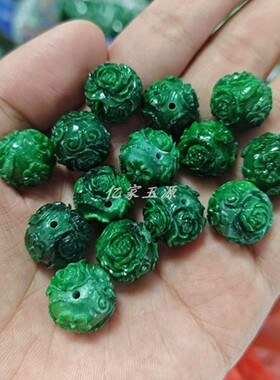 圆珠子翡翠干青铁龙生祖母绿雕花