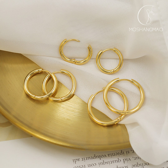 陌上猫轻奢气质耳圈圈圈耳饰纯银耳钉高级感素圈耳环2024新款爆款