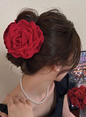 Elegant Fabric Rose Flower Hair Claws Women French Large Hai