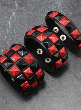 3Pcs/SetContrasting Rivets Leather Wrist Friendship Big Wide