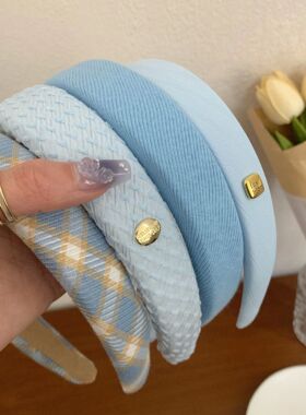 New Style Sponge Headband for Women Elegant Gold Label Blue