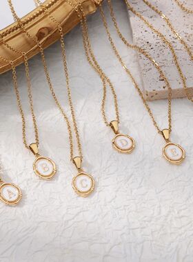 A-Z Letter Initial Enamel Necklace For Women Gold Color Stai