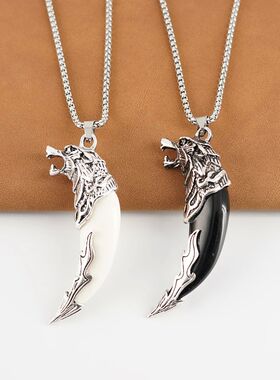 PunkBrave Men Wolf Gog Teeth Spike Pendant Necklace Women Me