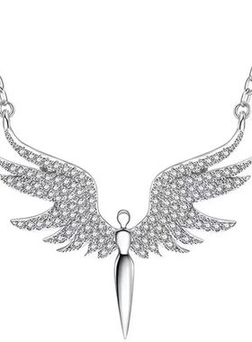 Shiny Rhinestone Angel Wing Necklace Niche Design Pendant Li