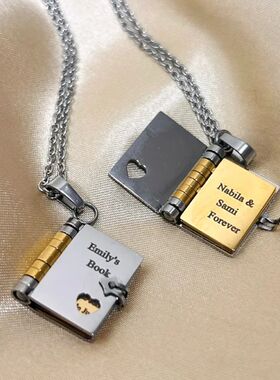 Envelope Necklace Text Locket Opening Book Pendant Couple Pe