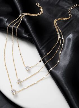 Multilayer Pendant Necklace on Neck Chain Women Crystal Zirc